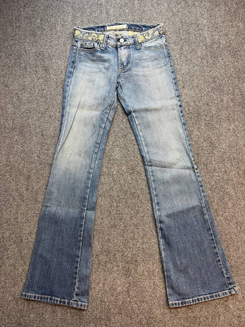 Vintage Y2K Kancan Denim Co Juniors Size 3 Blue Bootcut Jeans Embroidered USA